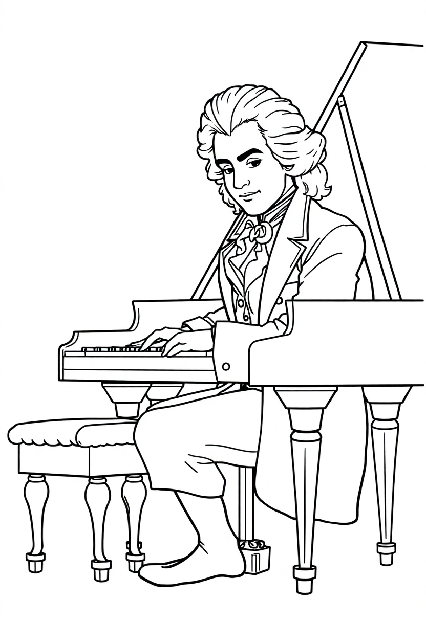 Mozart at Piano coloring page, free printable