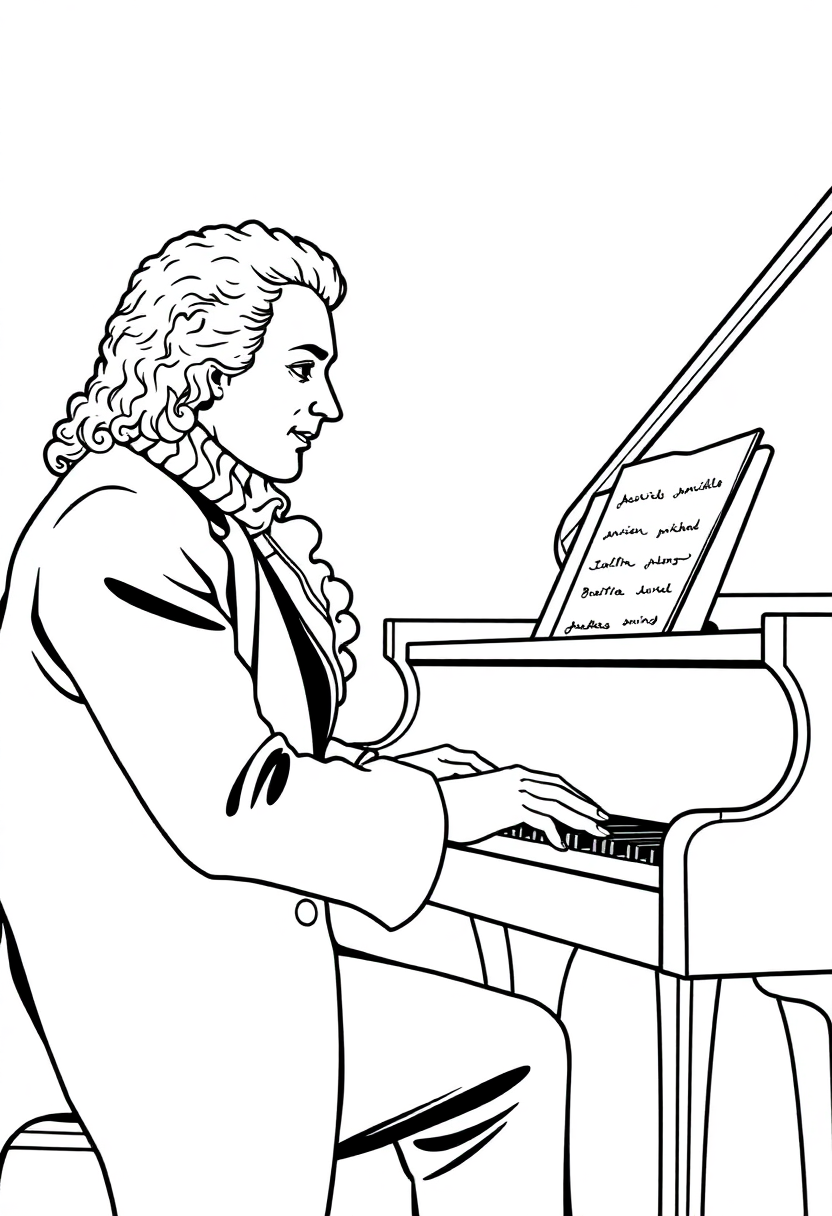 Mozart at Piano coloring page, free printable