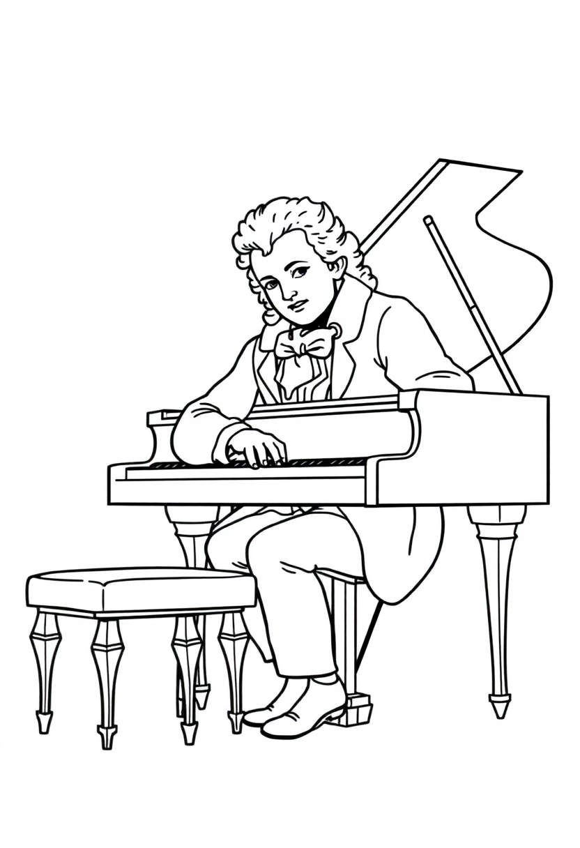 Mozart at Piano coloring page, free printable