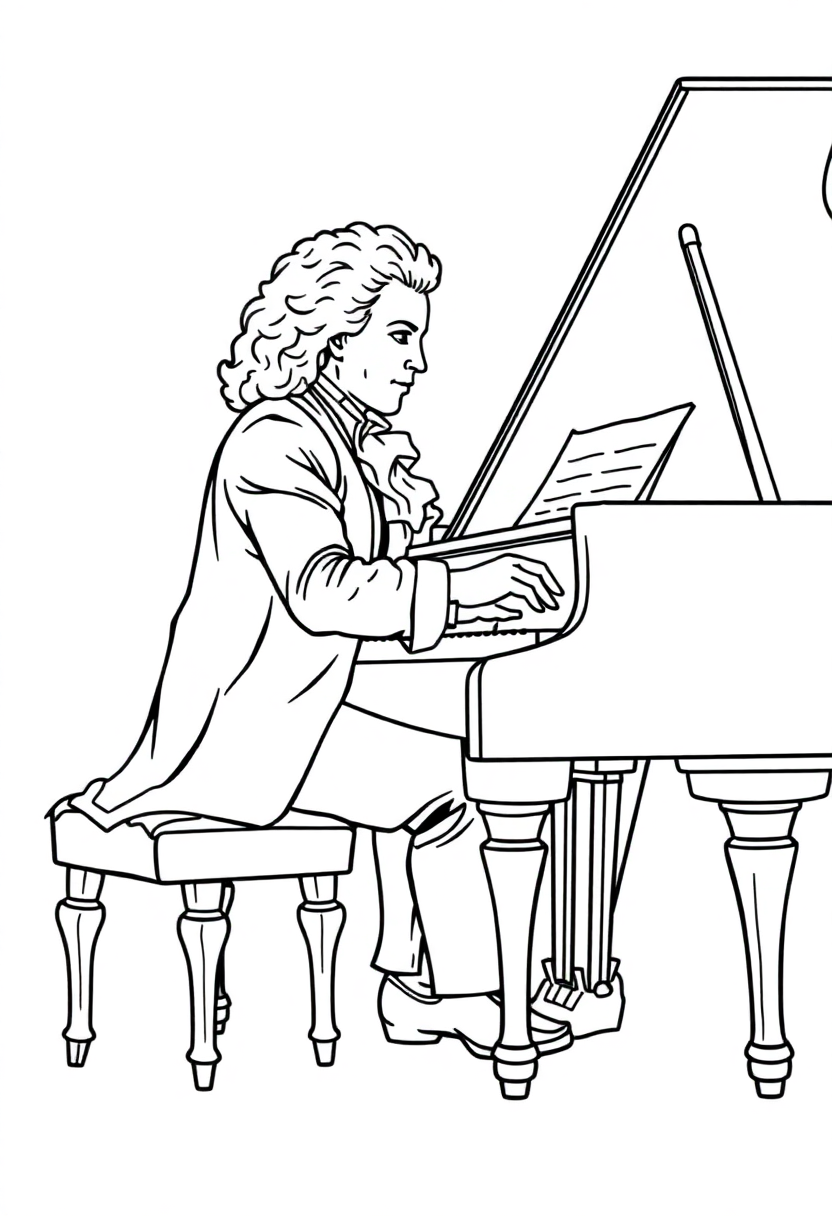 Mozart at Piano coloring page, free printable