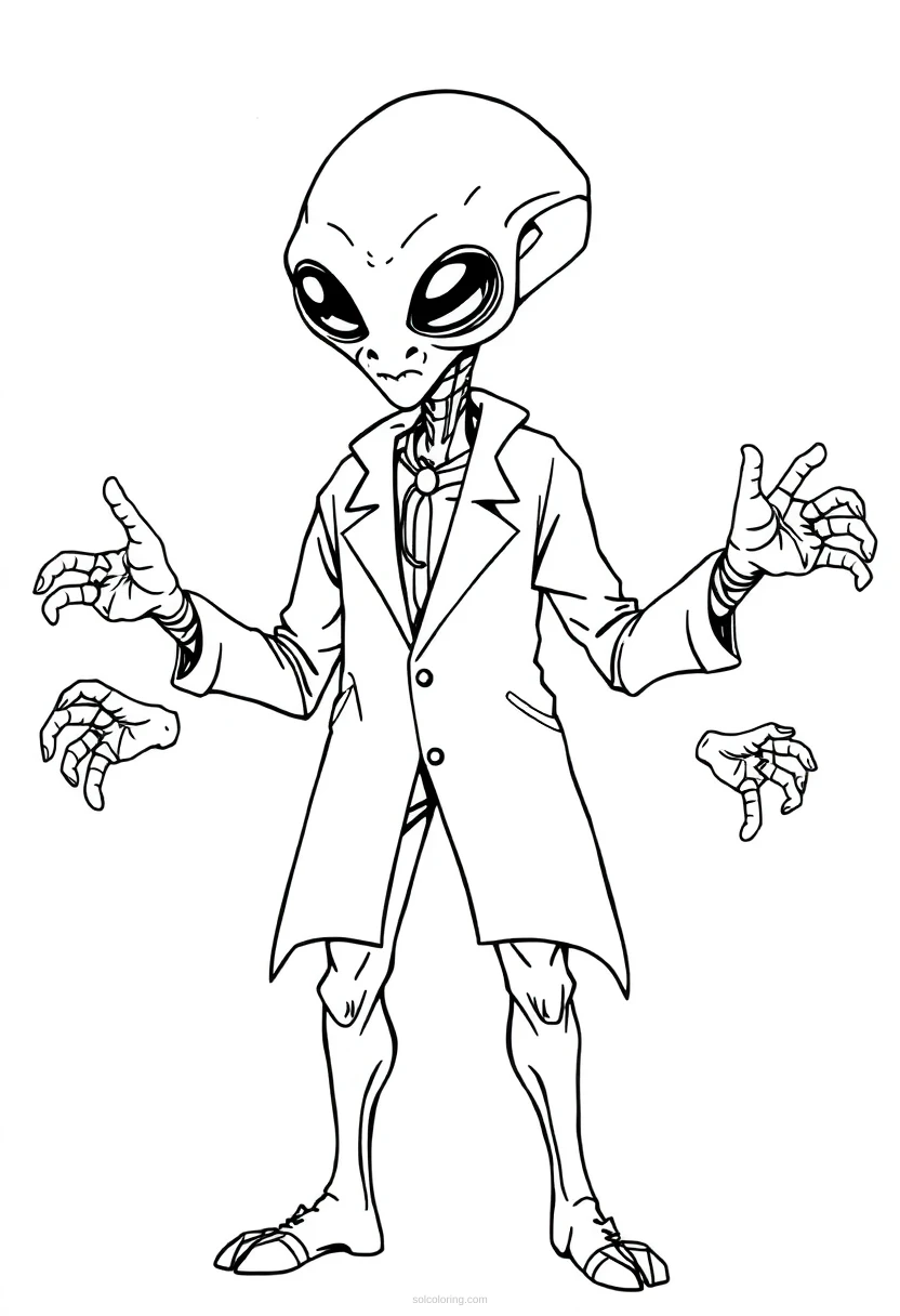Multi Armed Alien Scientist coloring pages