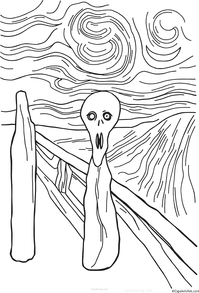 Munch The Scream coloring page for kids