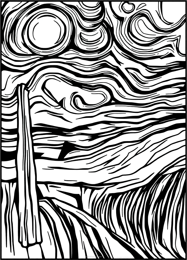 Munch The Scream coloring page for kids