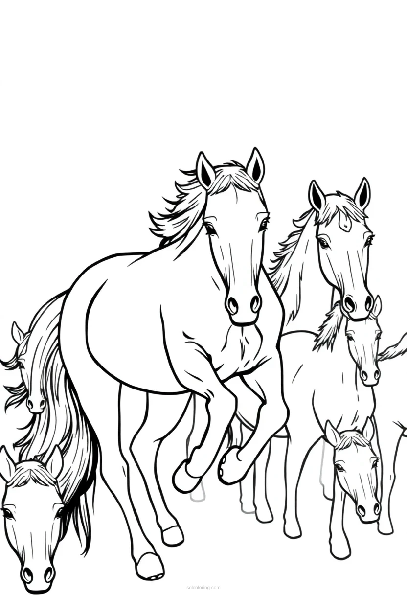 Mustang Herd coloring page for kids