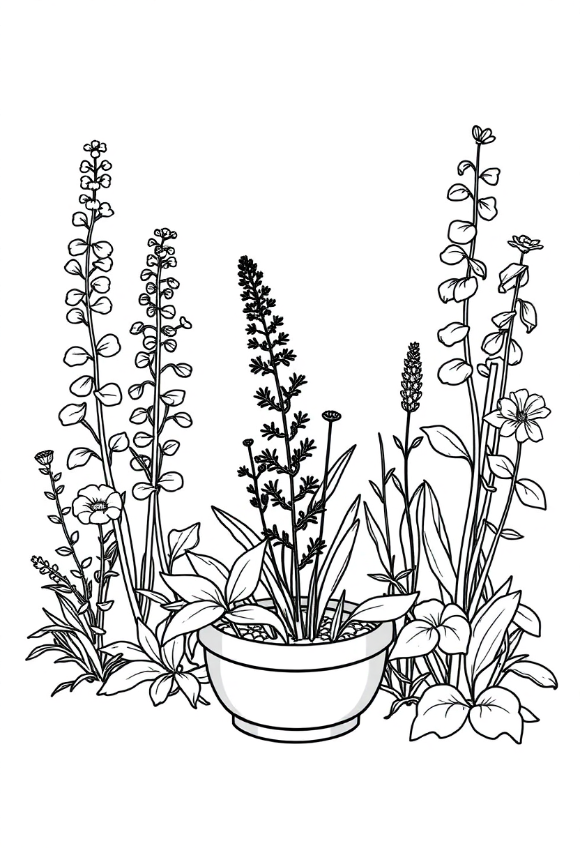 Mystical Herb Garden coloring page for kids