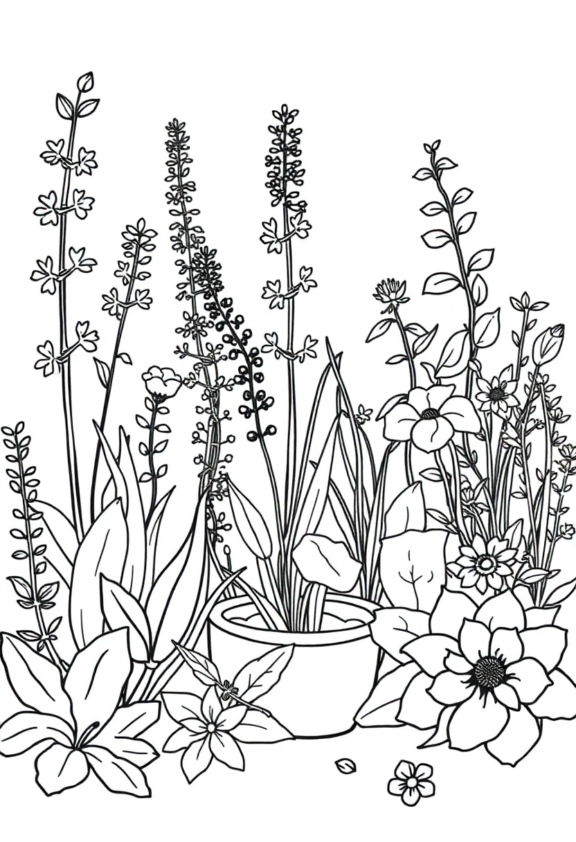 Mystical Herb Garden coloring page for kids