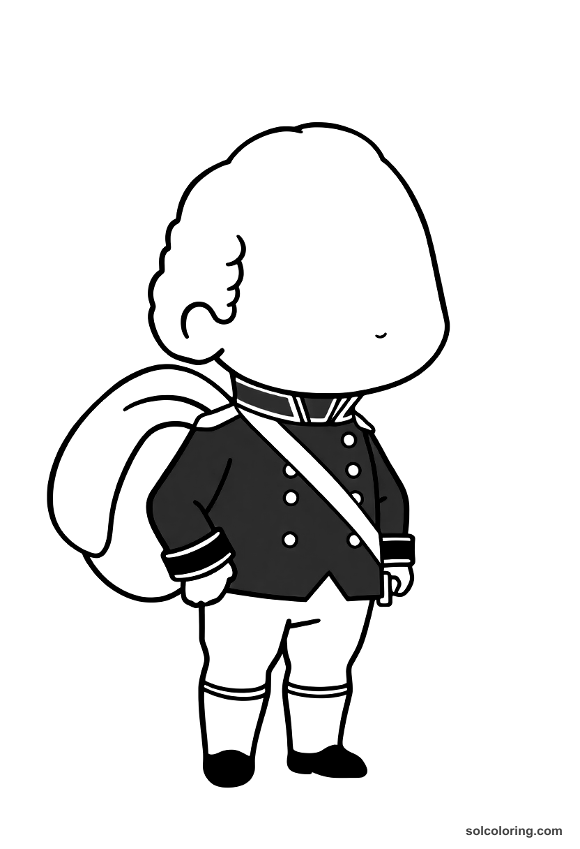 Chibi Napoleon Bonaparte at Waterloo coloring page, free printable chibi style