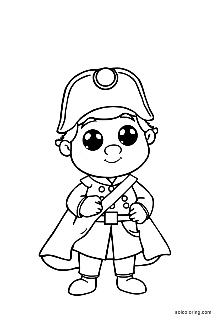 Cute Cartoon Napoleon Bonaparte at Waterloo coloring page, free printable cute cartoon style