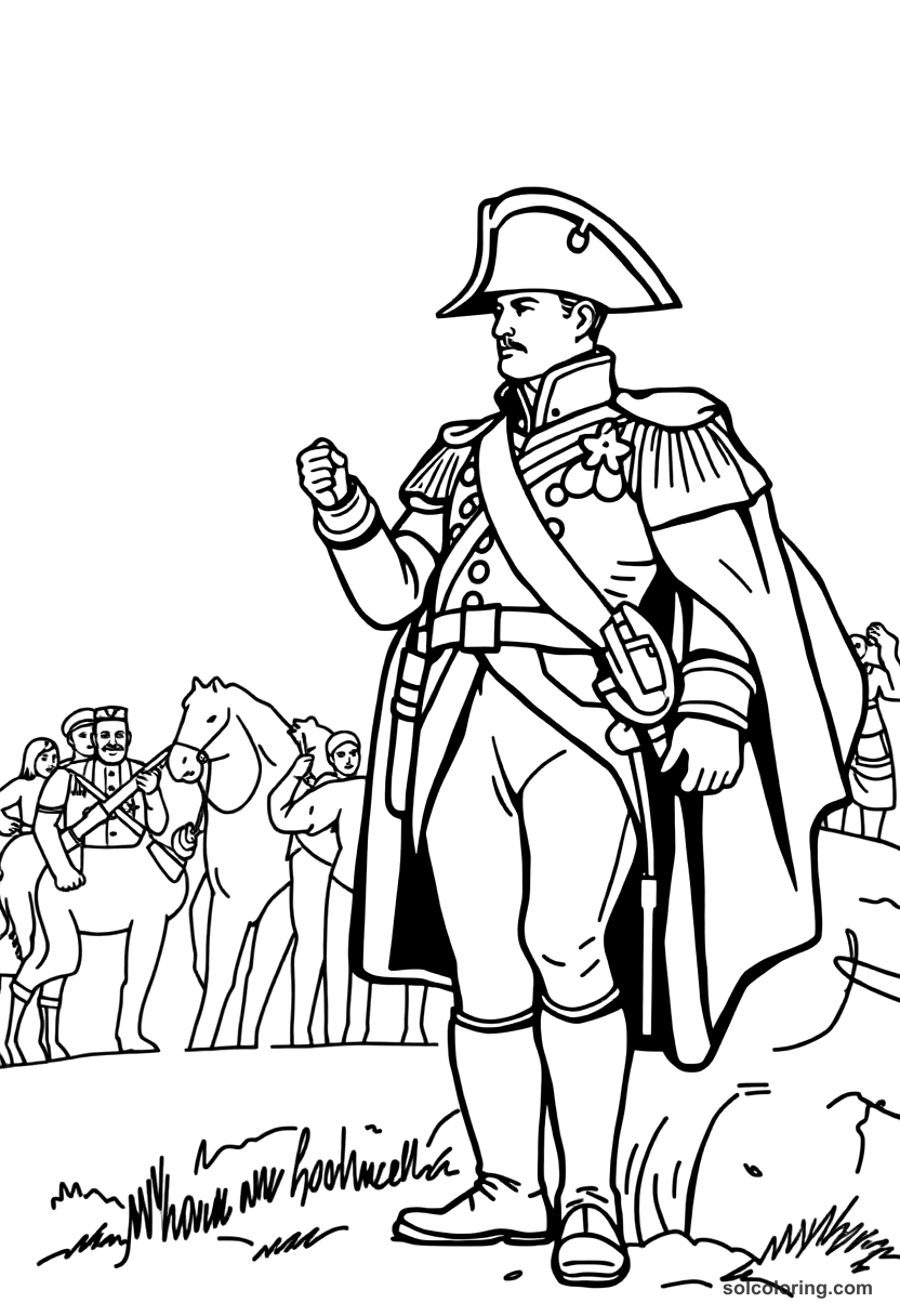 Simple Napoleon Bonaparte at Waterloo coloring page, free printable simple style