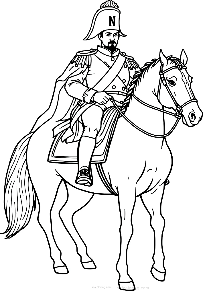 Napoleon Bonaparte on Horse coloring page for kids