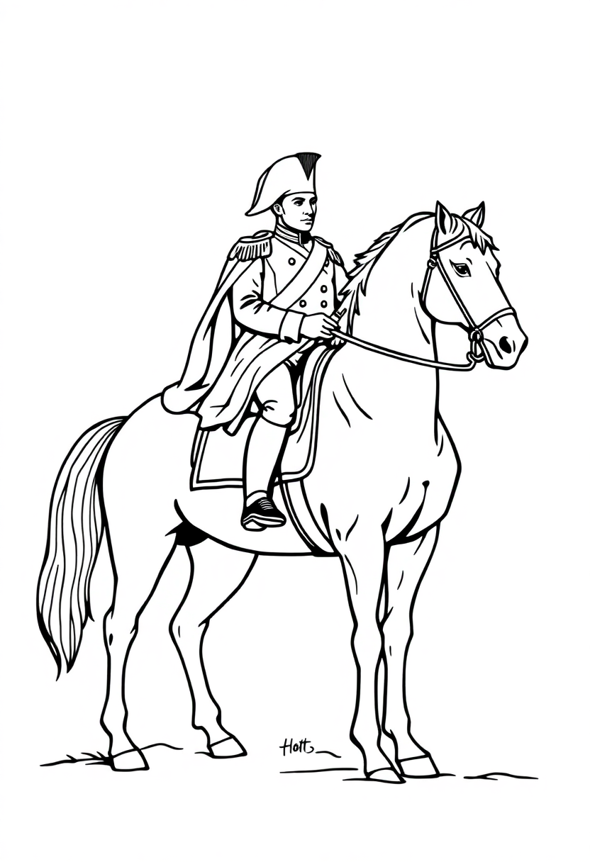 Napoleon Bonaparte on Horse coloring page, free printable