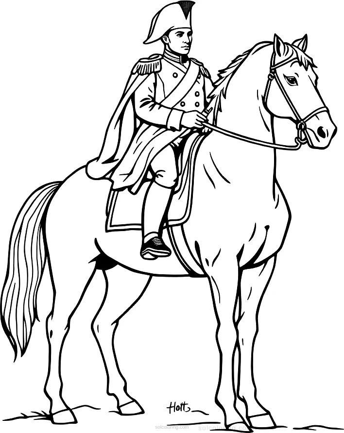 Napoleon Bonaparte on Horse coloring page for kids