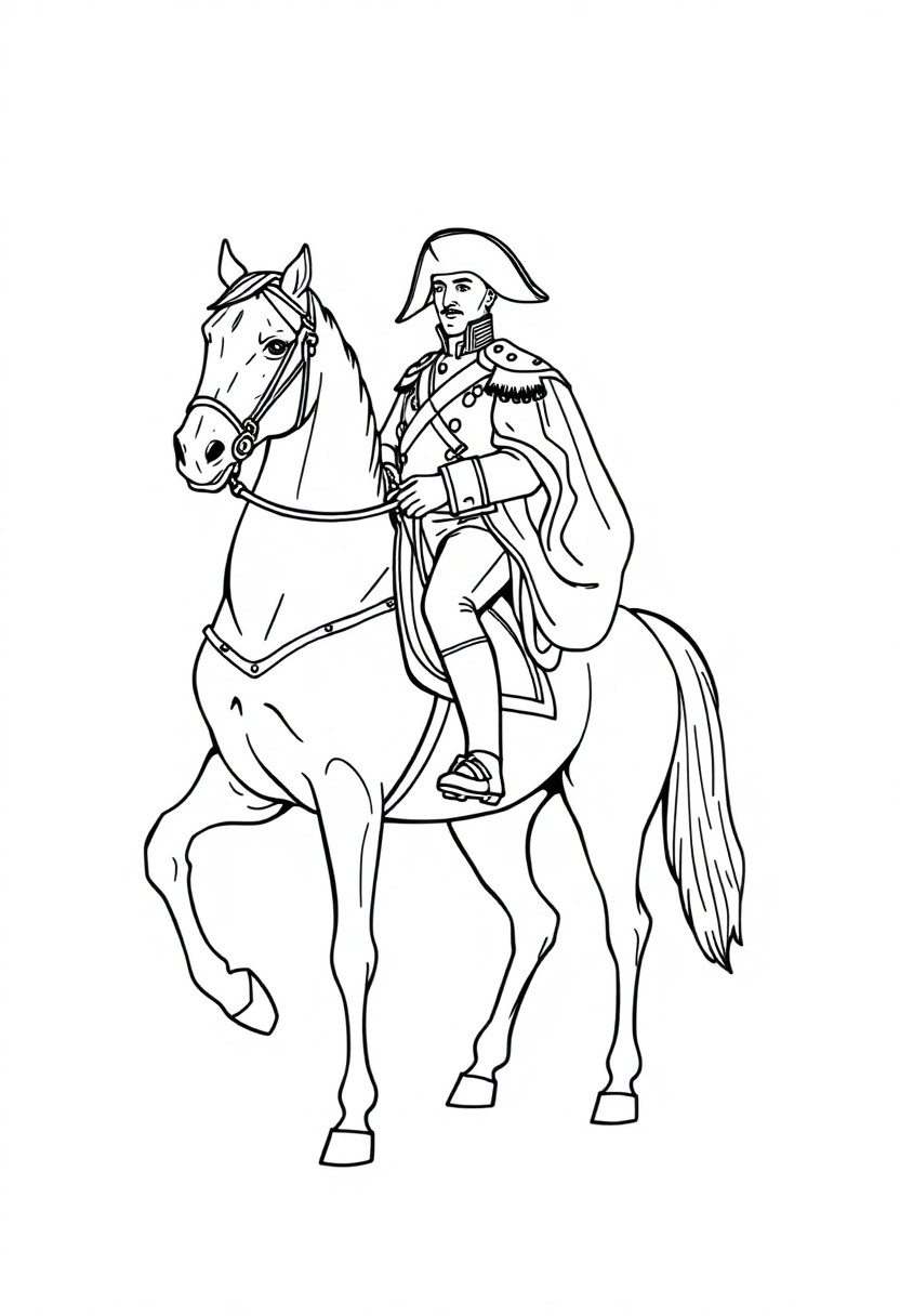 Napoleon Bonaparte on Horse coloring page, free printable