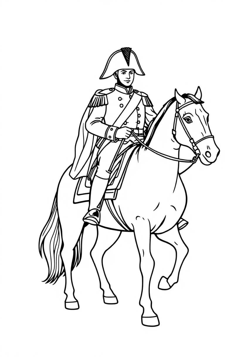 Napoleon Bonaparte on Horse coloring page, free printable