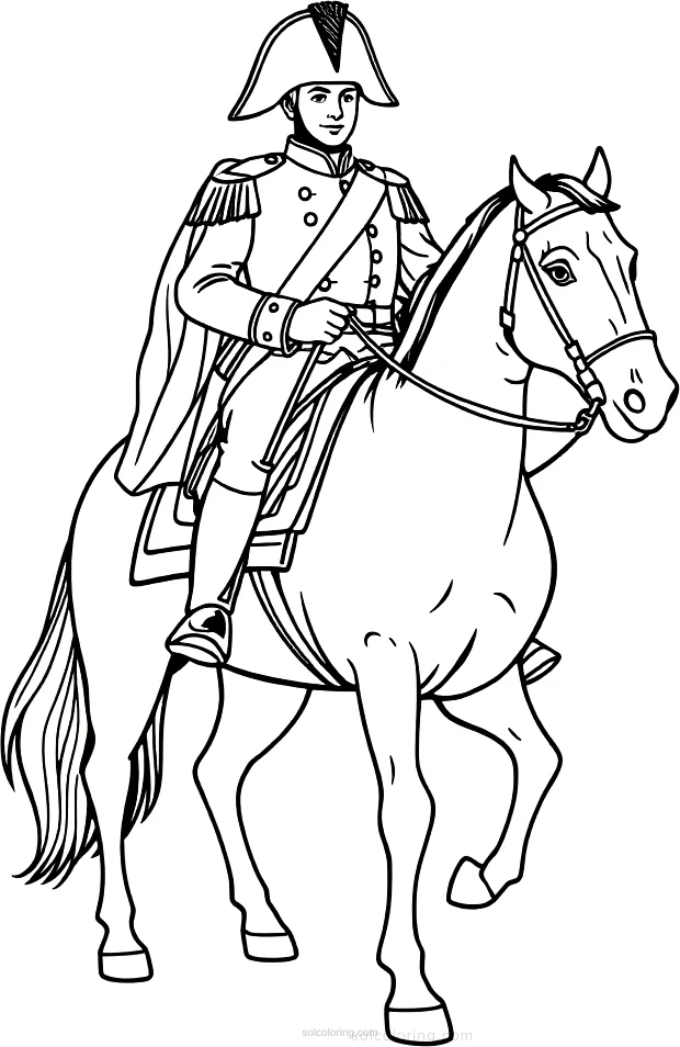 Napoleon Bonaparte on Horse coloring page for kids
