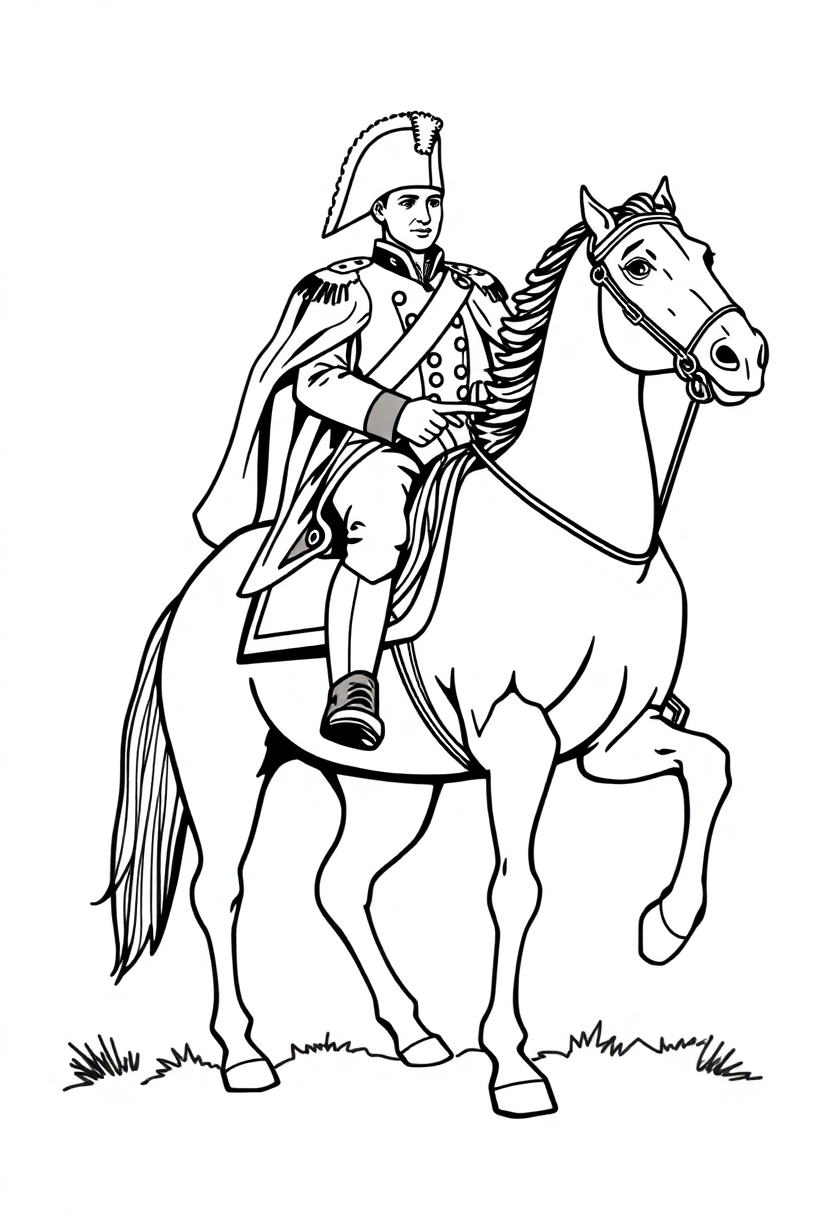 Napoleon Bonaparte on Horse coloring page, free printable