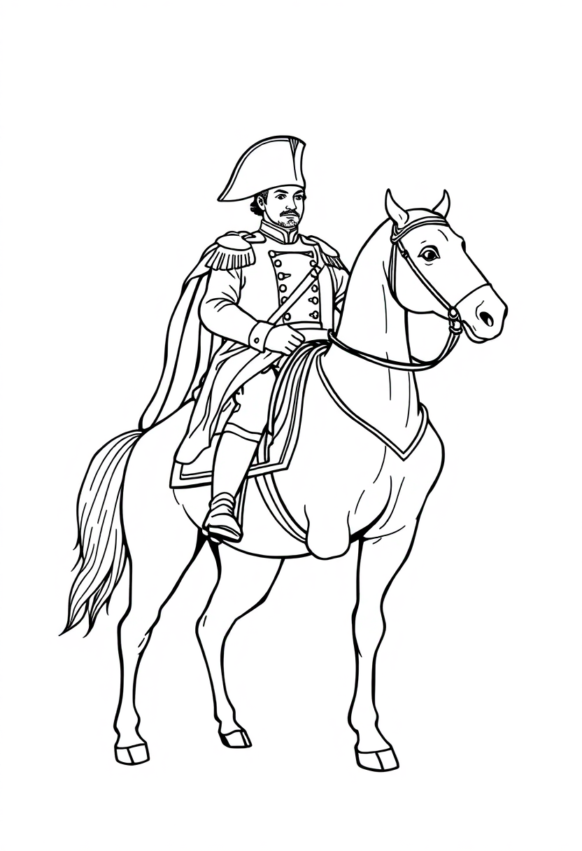 Napoleon Bonaparte on Horse coloring page, free printable
