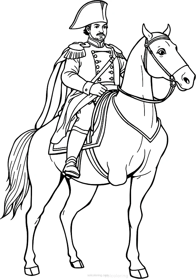 Napoleon Bonaparte on Horse coloring page for kids