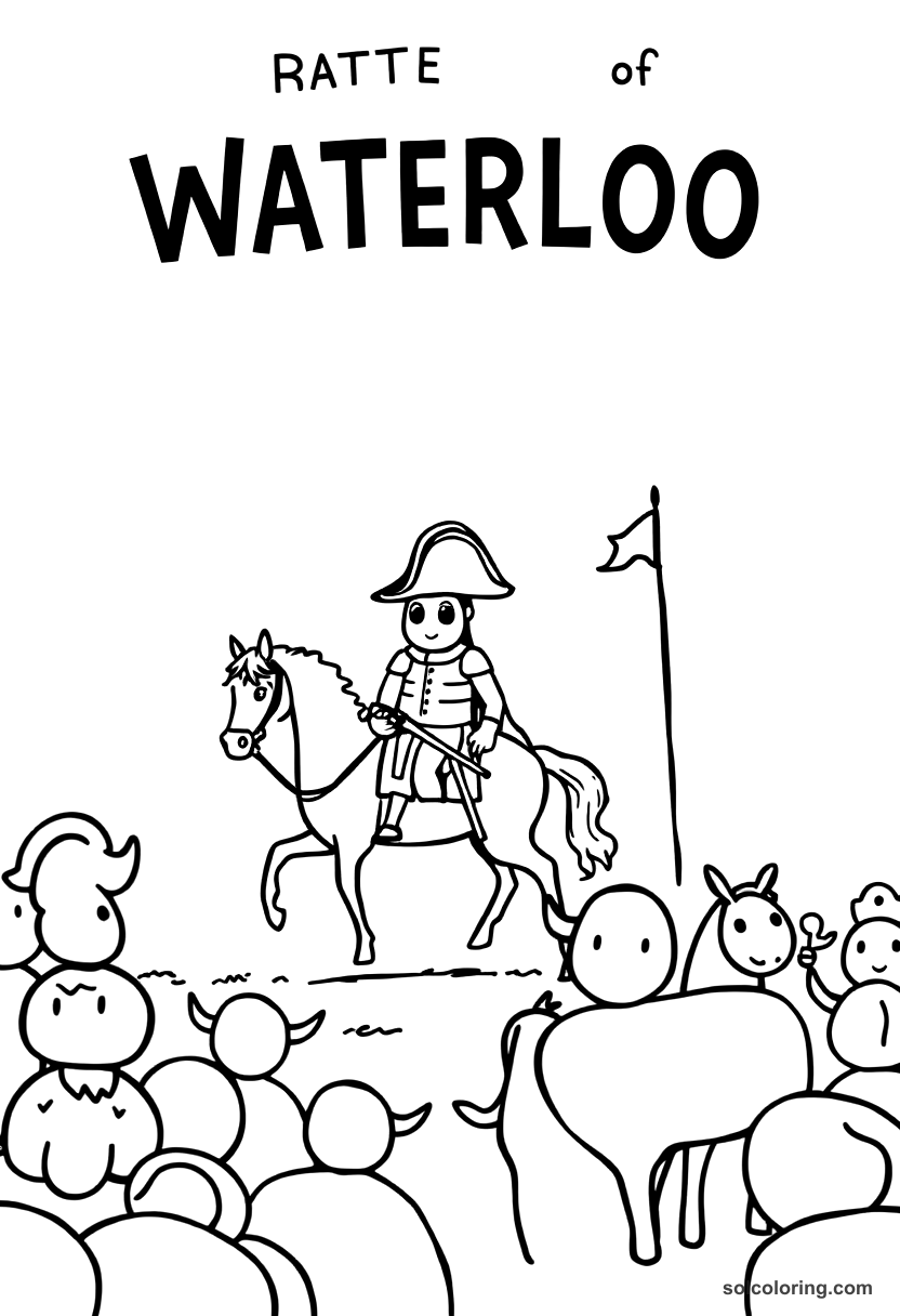 Cute Cartoon Napoleon's Battle of Waterloo coloring page, free printable cute cartoon style