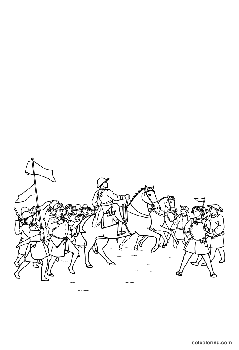 Simple Napoleon's Battle of Waterloo coloring page, free printable simple style