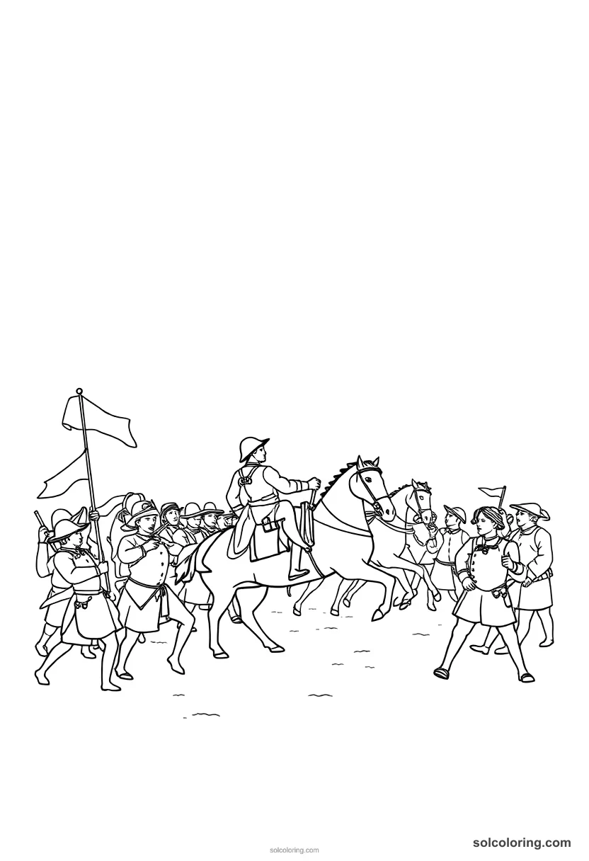 Simple Napoleon's Battle of Waterloo simple coloring page for kids