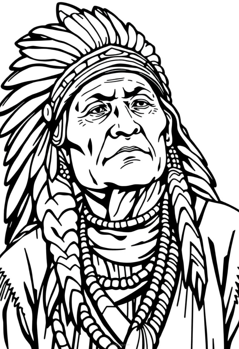 Native American Chief coloring page for kids