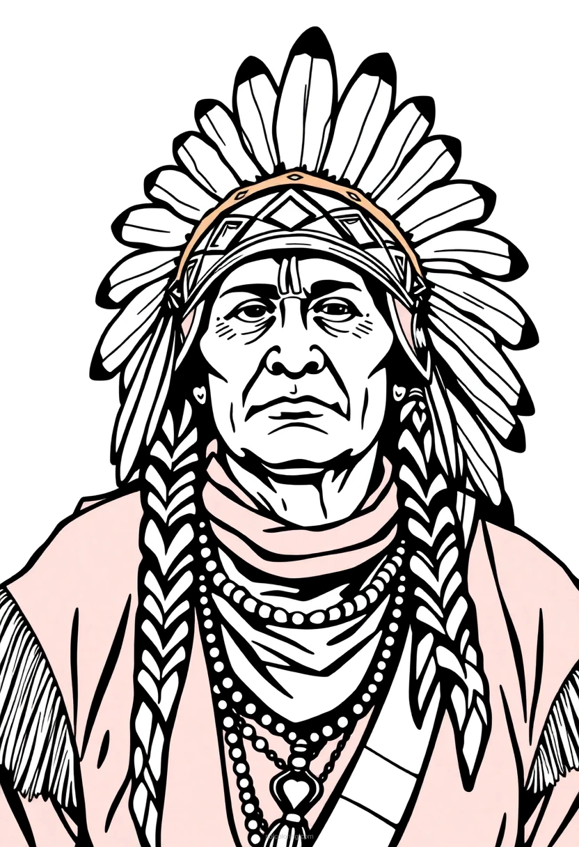 Native American Chief coloring page for kids