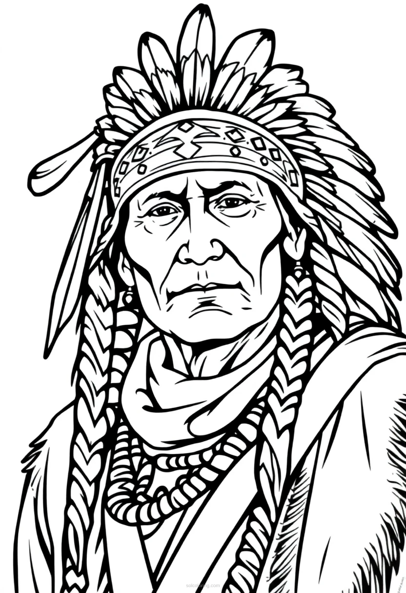 Native American Warrior Chief coloring page for kids