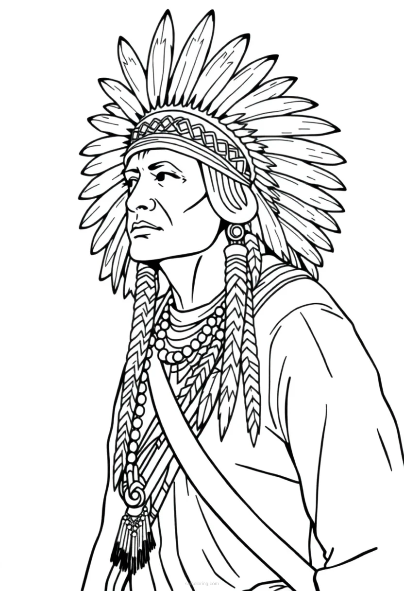 Native American Warrior Chief coloring page for kids