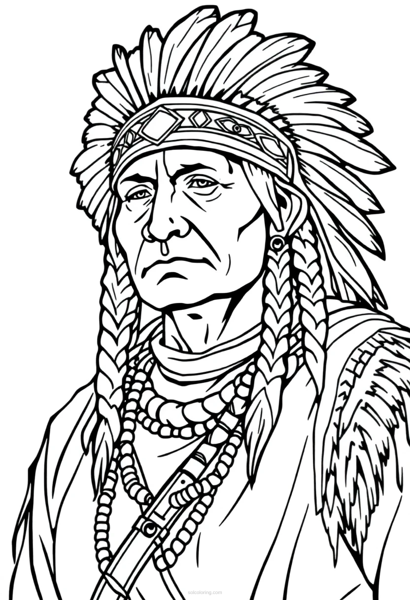 Native American Warrior Chief coloring page for kids