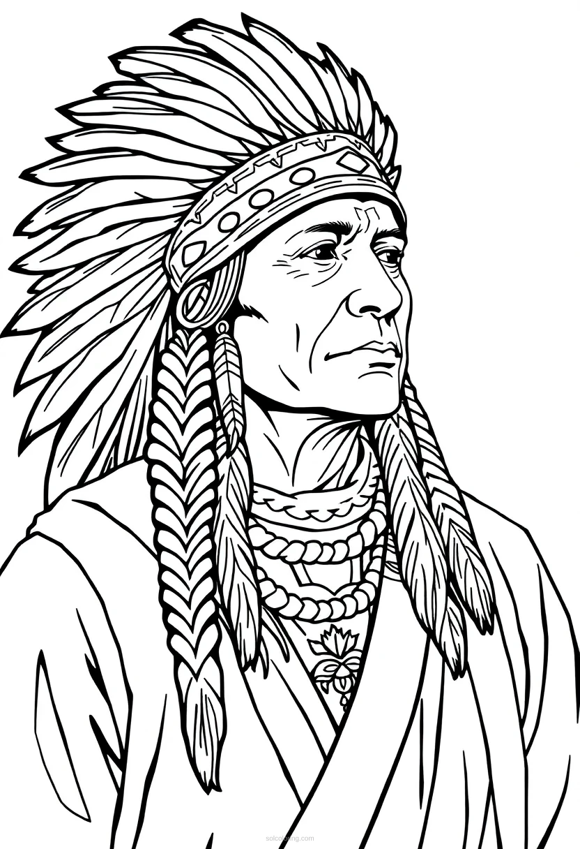 Native American Warrior Chief coloring page for kids