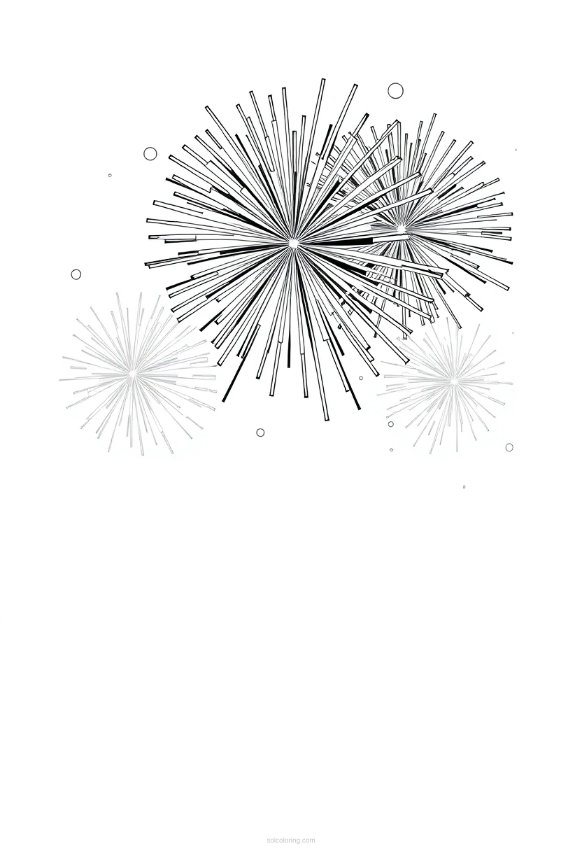 New Year Fireworks coloring page for kids