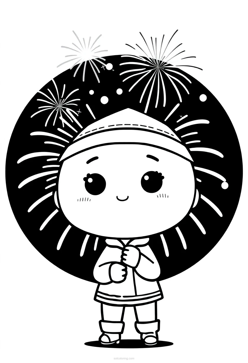 New Year Fireworks coloring page for kids