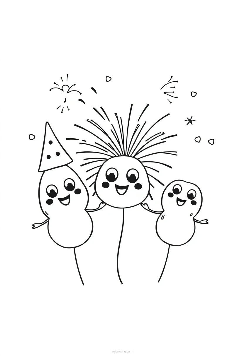 New Year Fireworks coloring page for kids