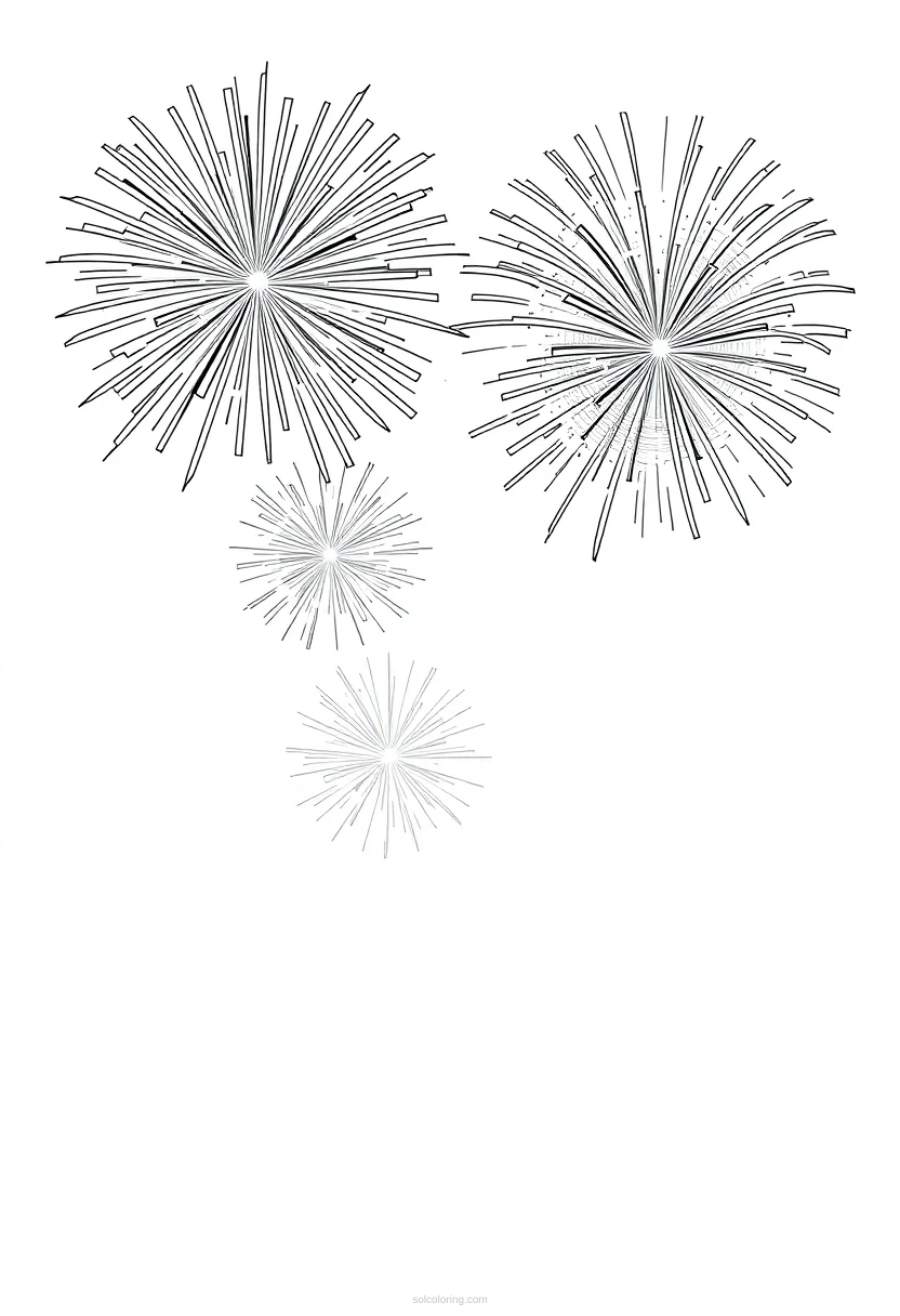 New Year Fireworks coloring page for kids
