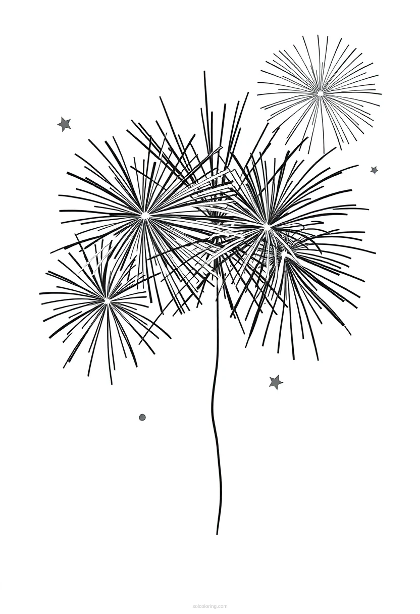 New Year Fireworks coloring page for kids
