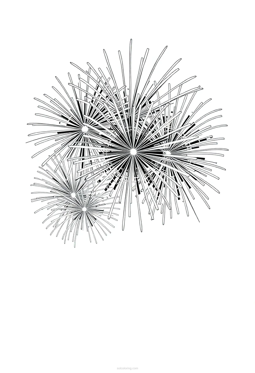 New Year Fireworks coloring page for kids