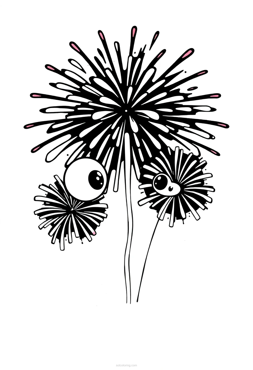 New Year Fireworks coloring page for kids