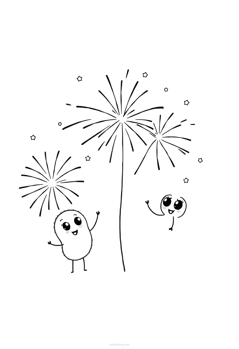 New Year Fireworks coloring page for kids