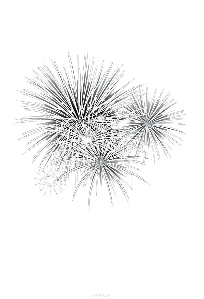 New Year Fireworks coloring page for kids