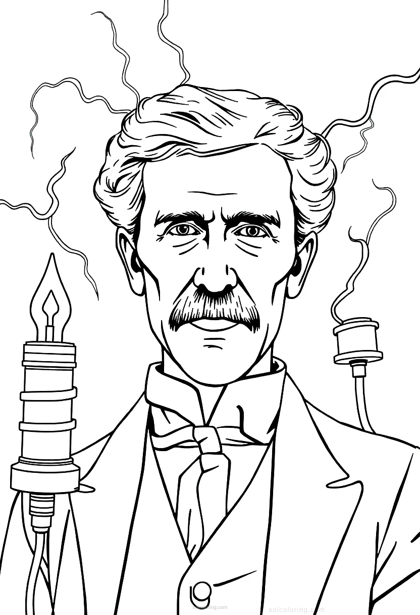 Nikola Tesla With Electric Coils coloring page for kids