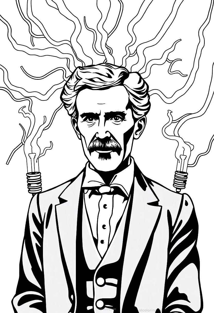 Nikola Tesla With Electric Coils coloring page for kids