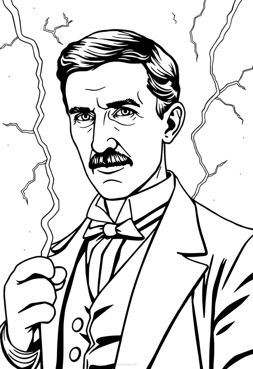Nikola Tesla With Lightning And Inventions coloring pages