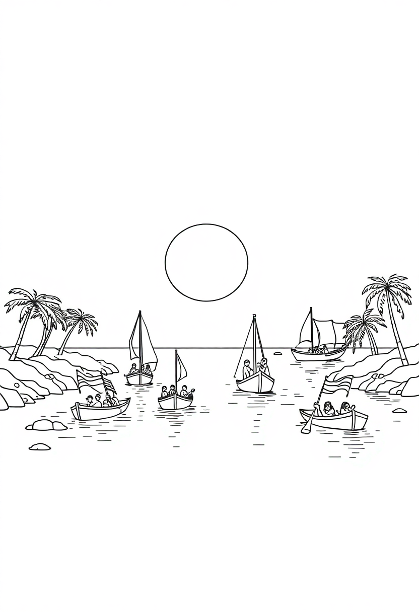Nile River with Egyptian Boats coloring page, free printable
