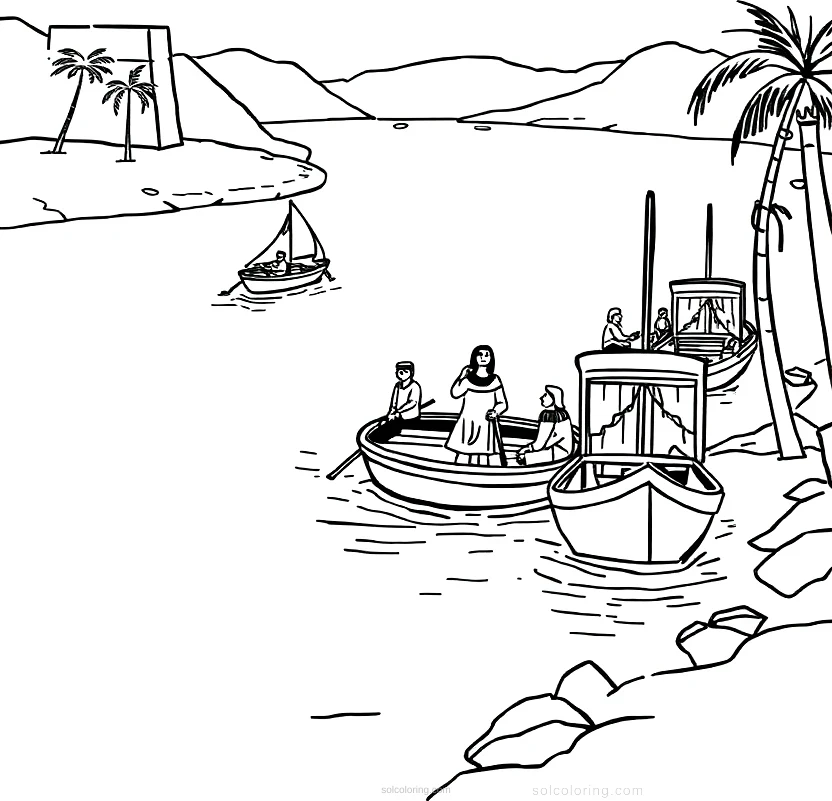 Nile River With Egyptian Boats coloring pages