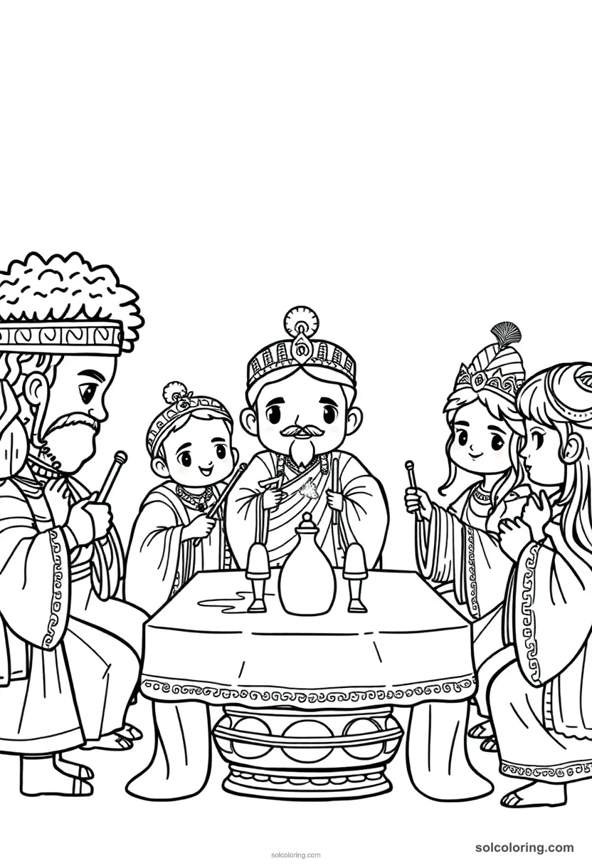 Chibi Nobles' Banquet with Musicians and Dancers chibi coloring page for kids