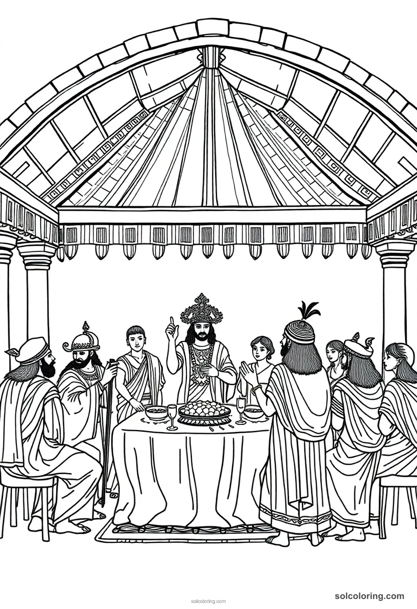 Nobles Banquet With Musicians And Dancers coloring pages