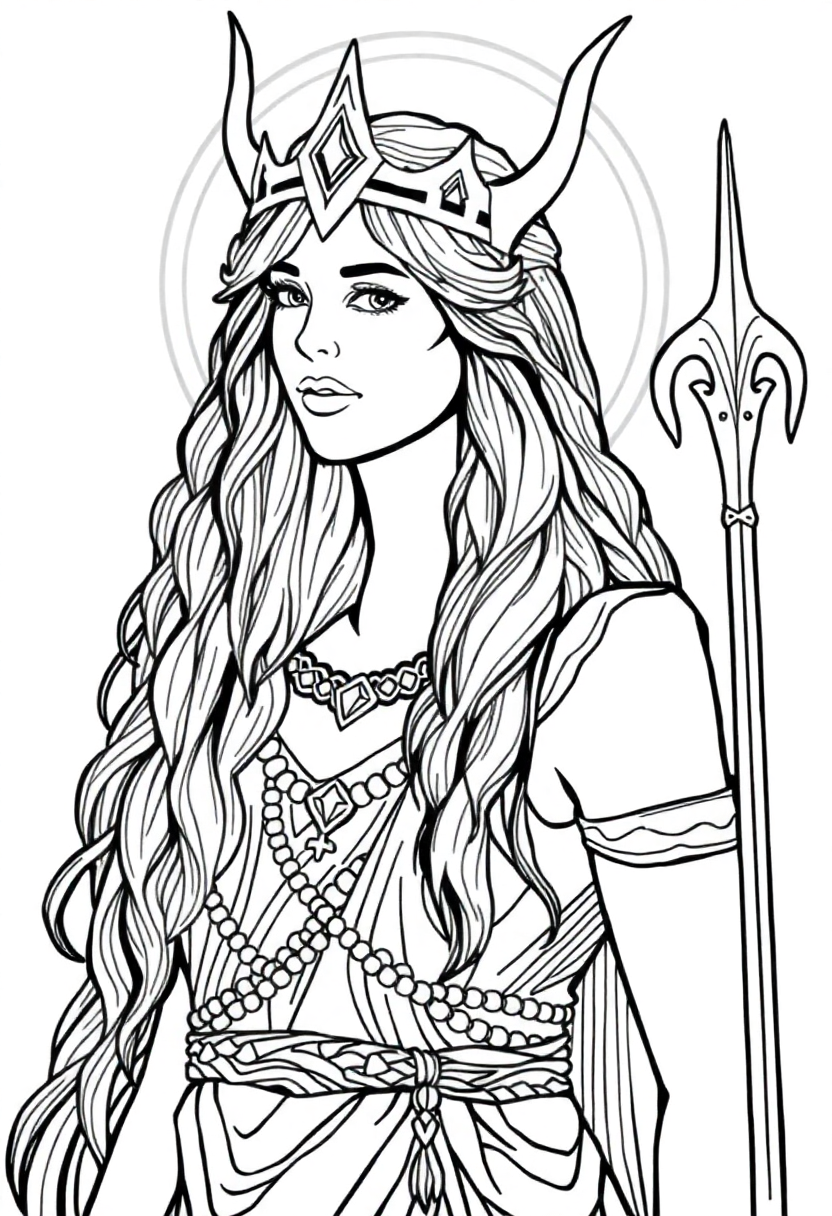 Norse Goddess Freya coloring page, free printable