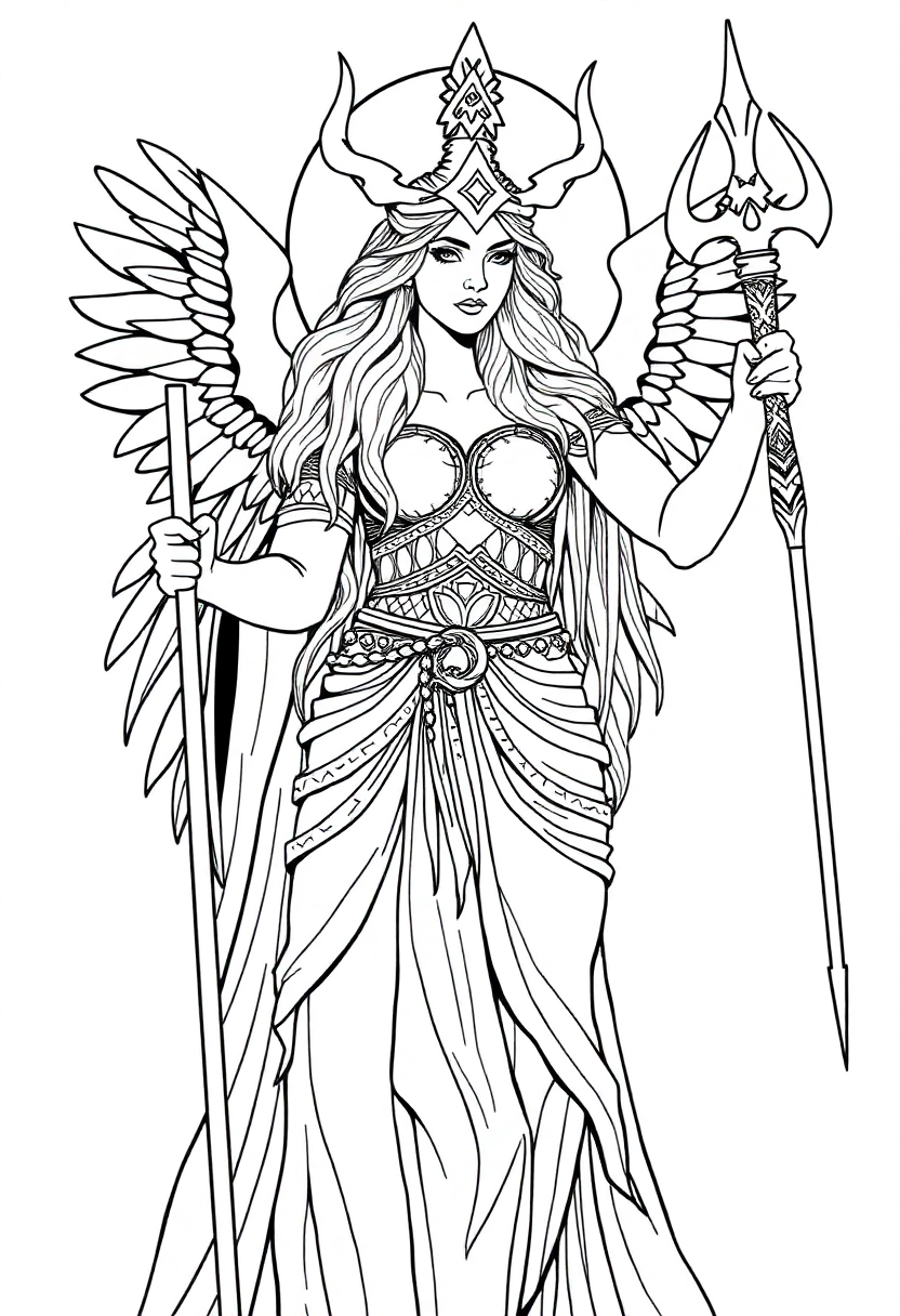 Norse Goddess Freya coloring page, free printable