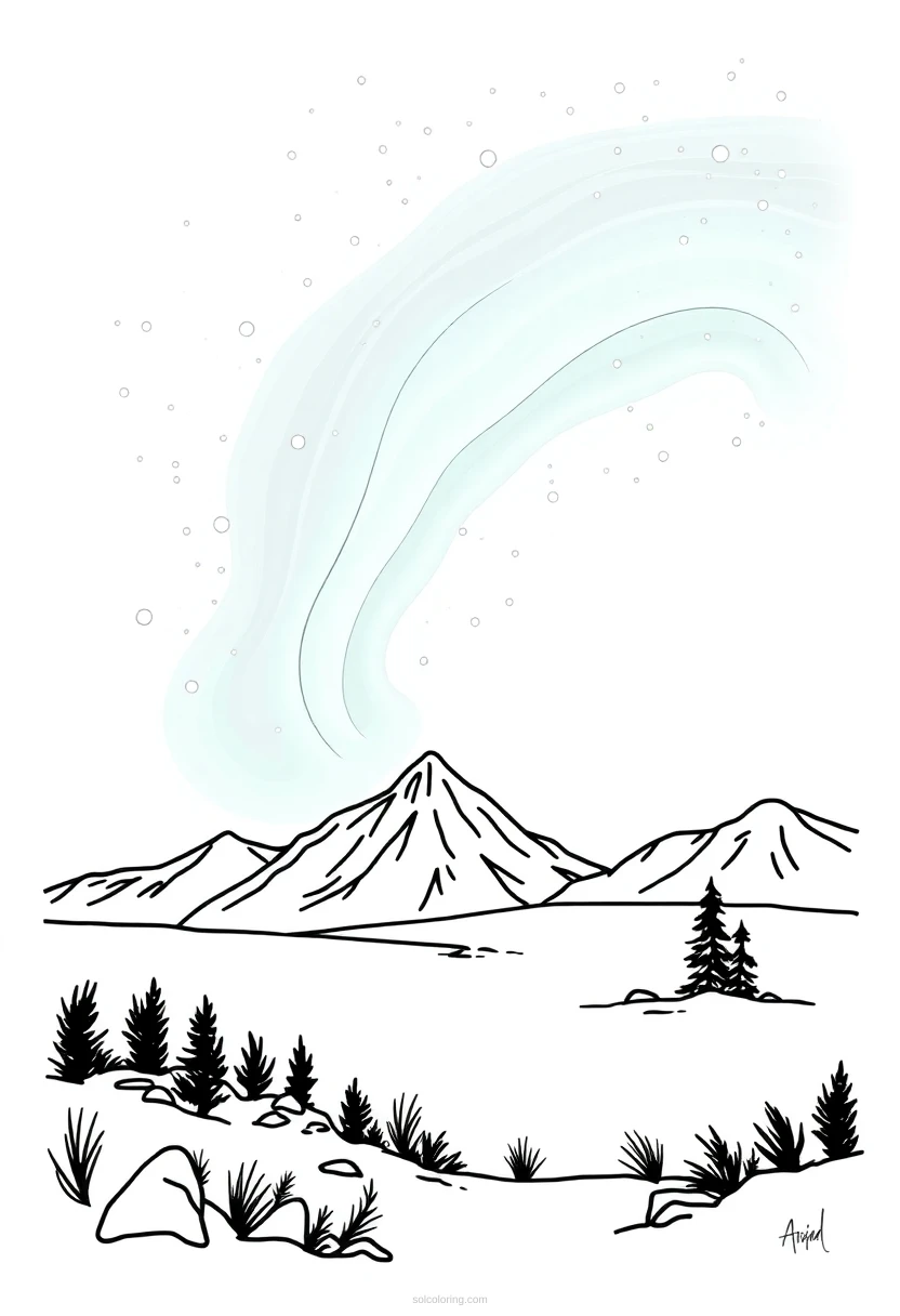 Northern Lights Mandala coloring page for kids